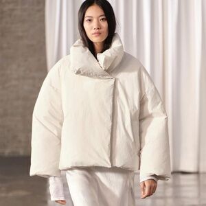 Zara Women's Oversized Off-White Winter Puffer Jacket Bloggers Favorite Size M
